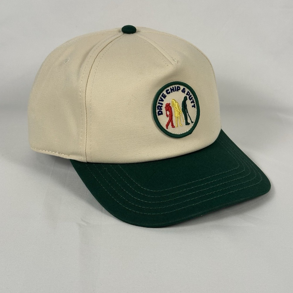 Drive Chip & Putt Golf Snapback Hat Cream Green Youth Tournament Vintage Style